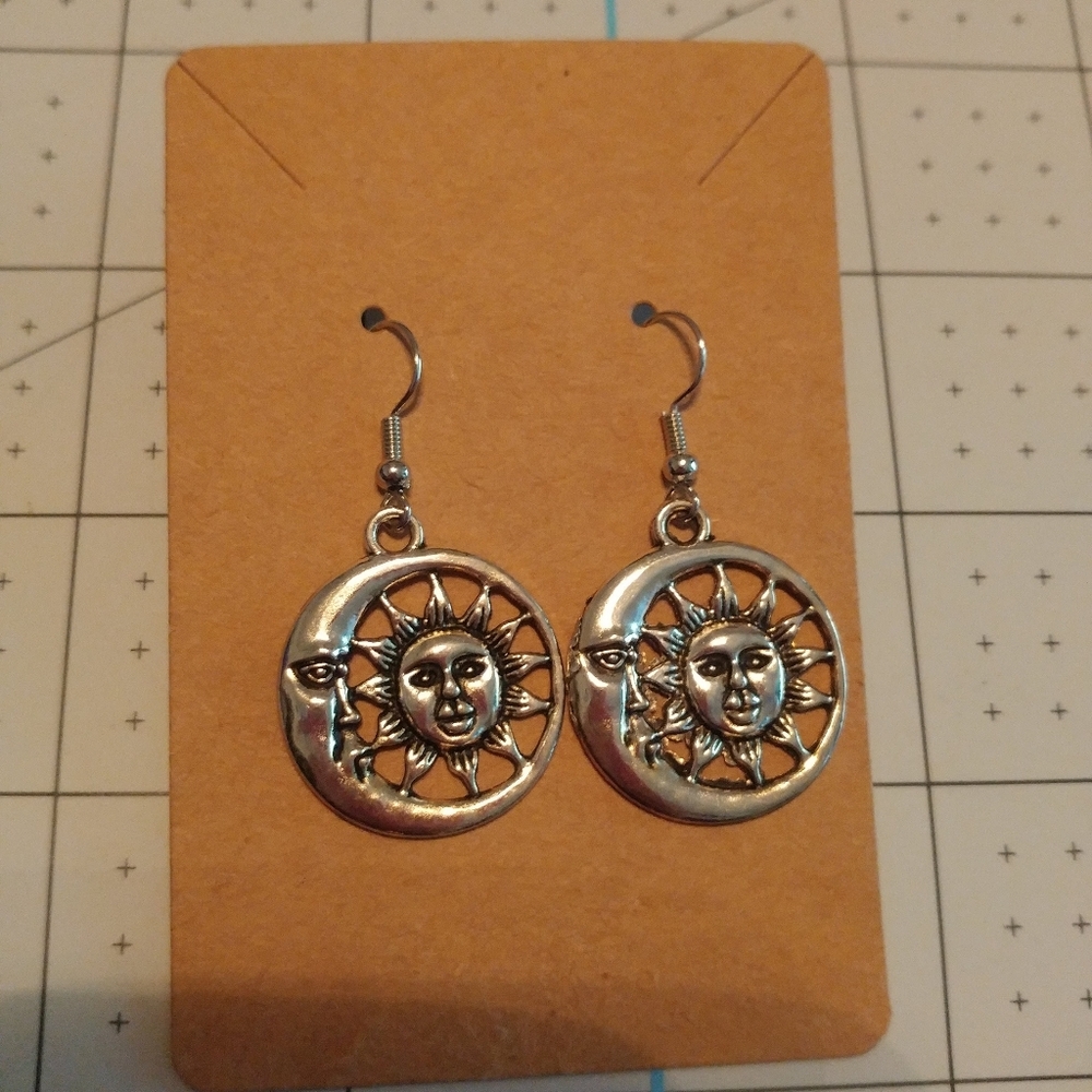 Sun and Moon Dangle Earrings, Costume Jewelry